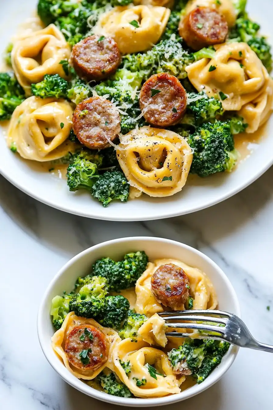 Creamy Garlic Parmesan Tortellini with Sausage and Broccoli