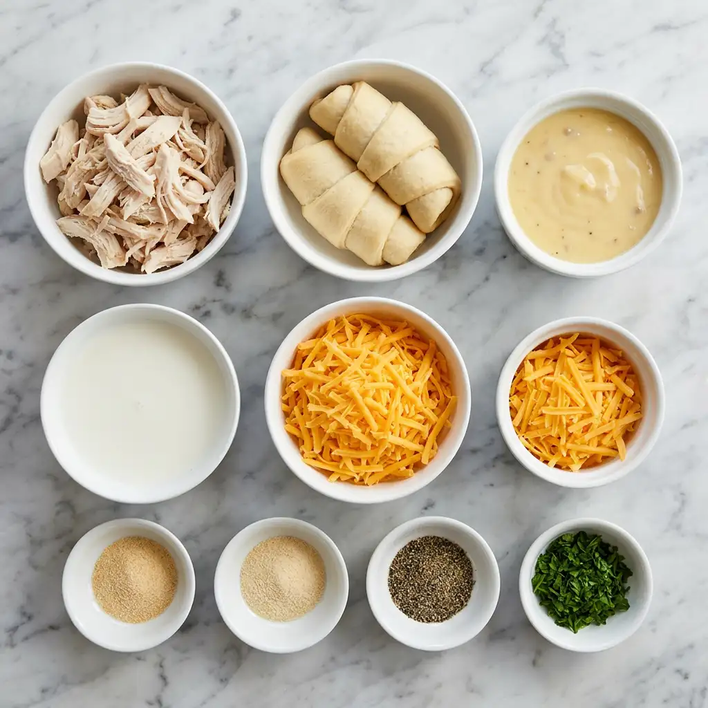 Ingredients for Cheesy Chicken Crescent Bake