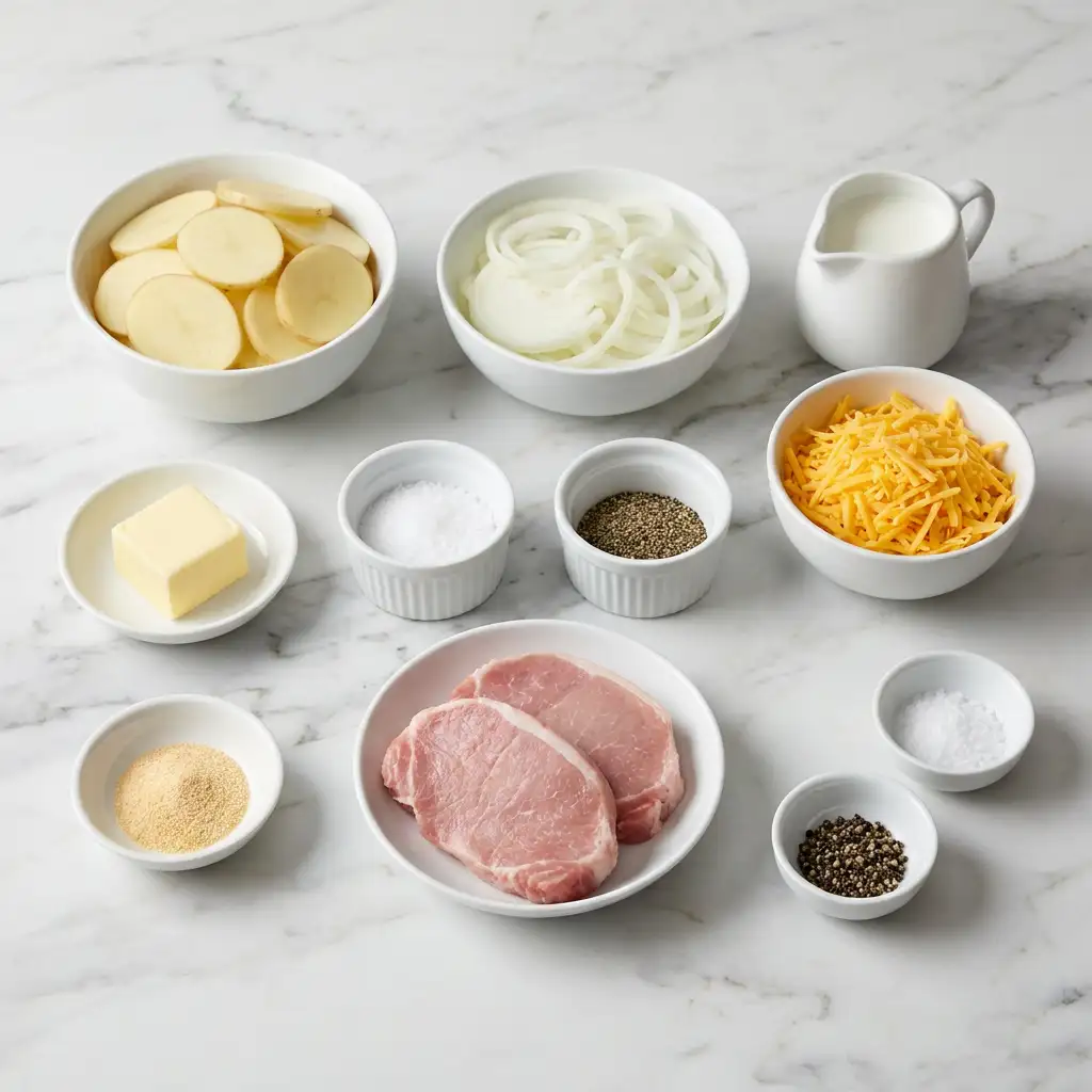 Ingredients for Classic Pork Chops and Scalloped Potatoes