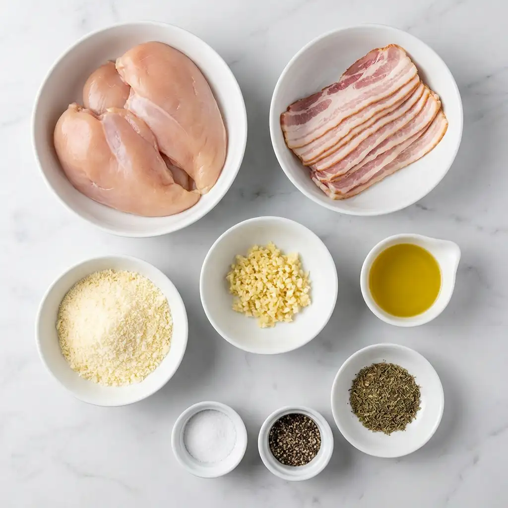Ingredients for Bacon Wrapped Garlic Parmesan Chicken