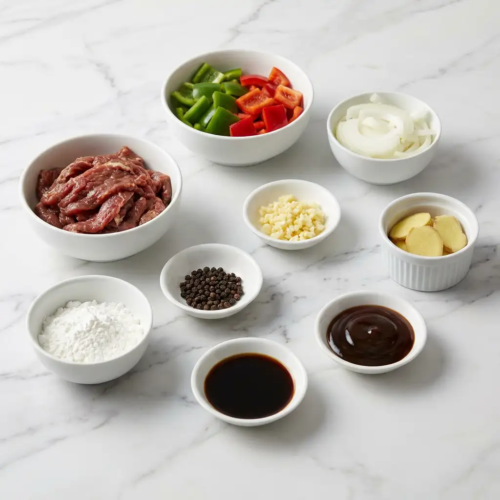 Ingredients for Sizzling Chinese Pepper Steak with Onions