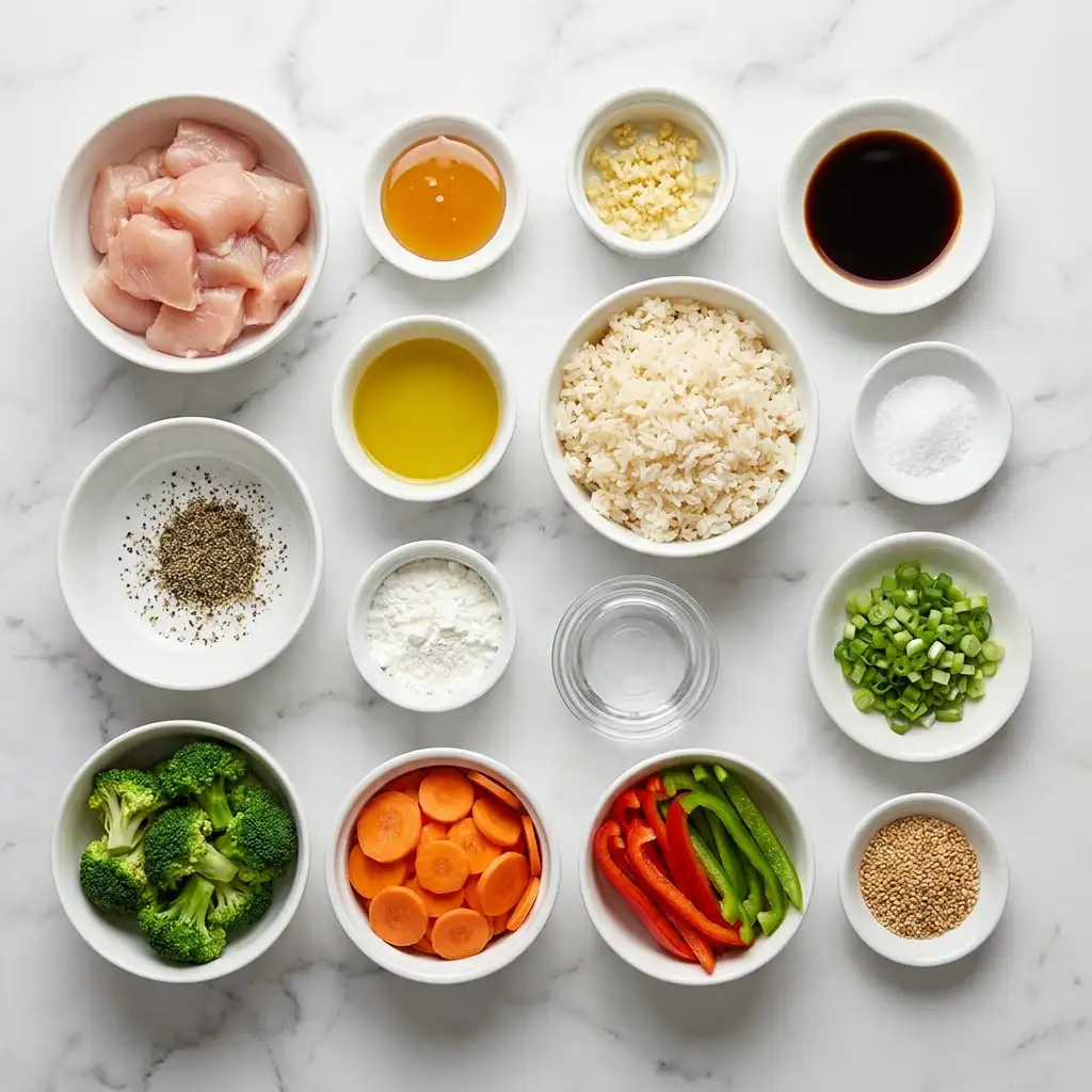 Ingredients for Honey Garlic Chicken Rice Bowls