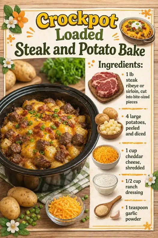 Crockpot Loaded Steak and Potato Bake