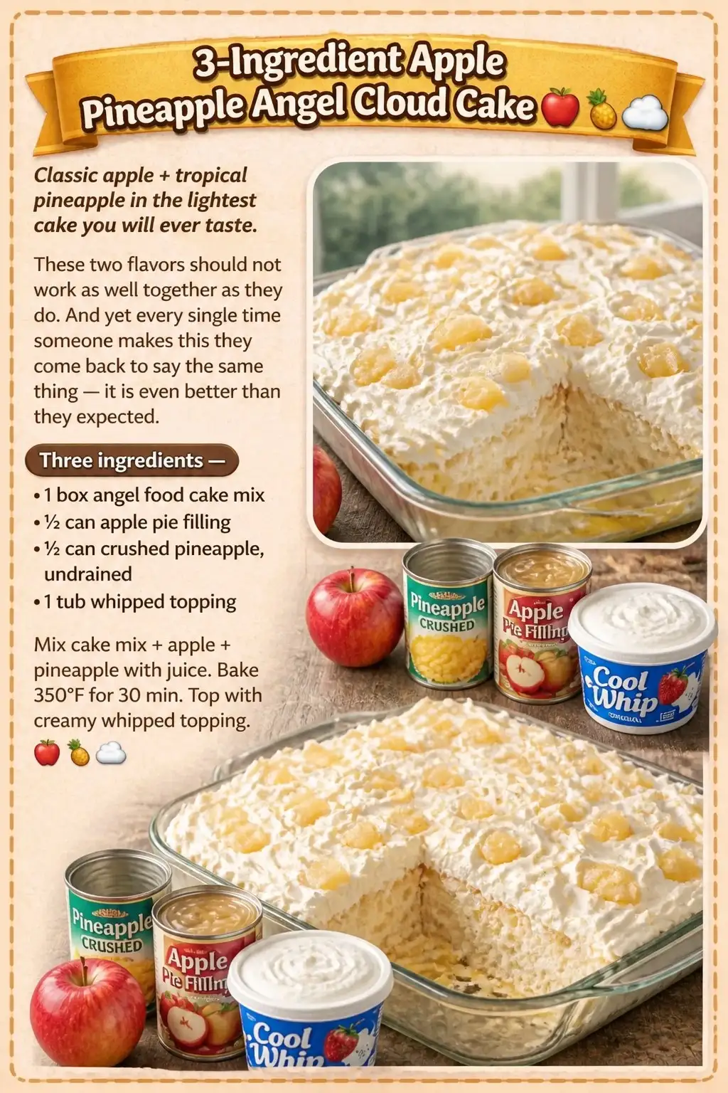 3-Ingredient Apple Pineapple Angel Cloud Cake 🍎🍍☁️