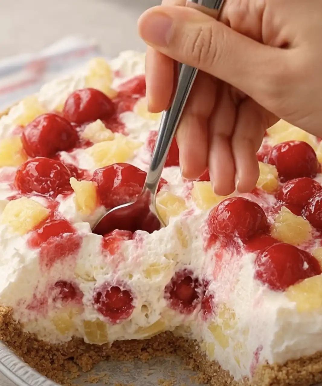 3-Ingredient Cherry Pineapple Cream Cheese Pie 🍒🍍