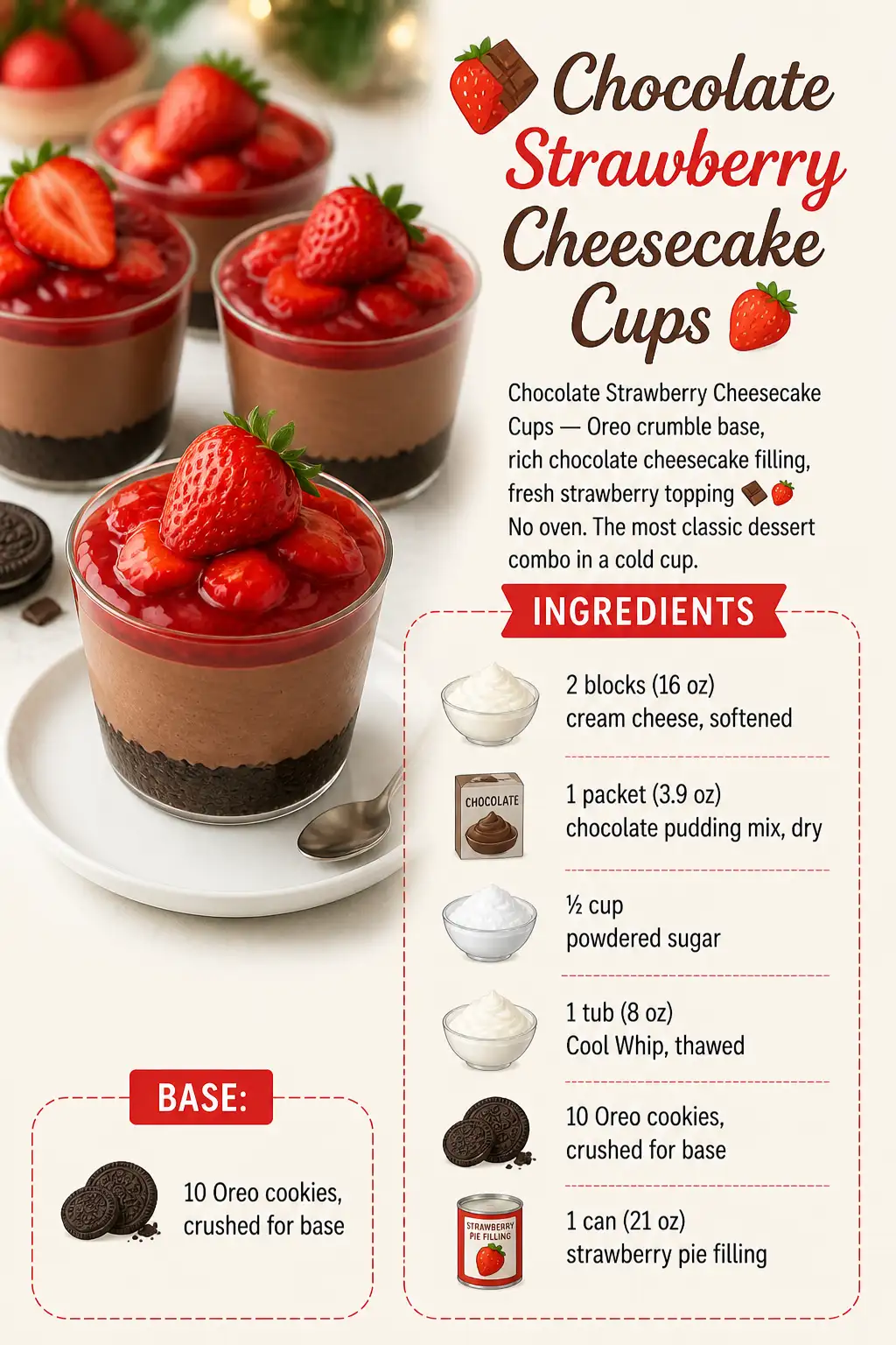 🍫🍓 Chocolate Strawberry Cheesecake Cups