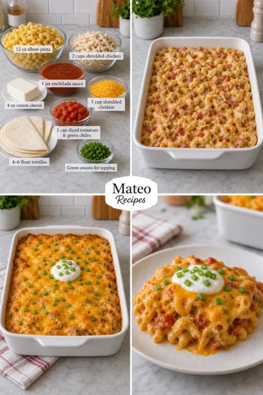 CHEESY CHICKEN ENCHILADA PASTA BAKE