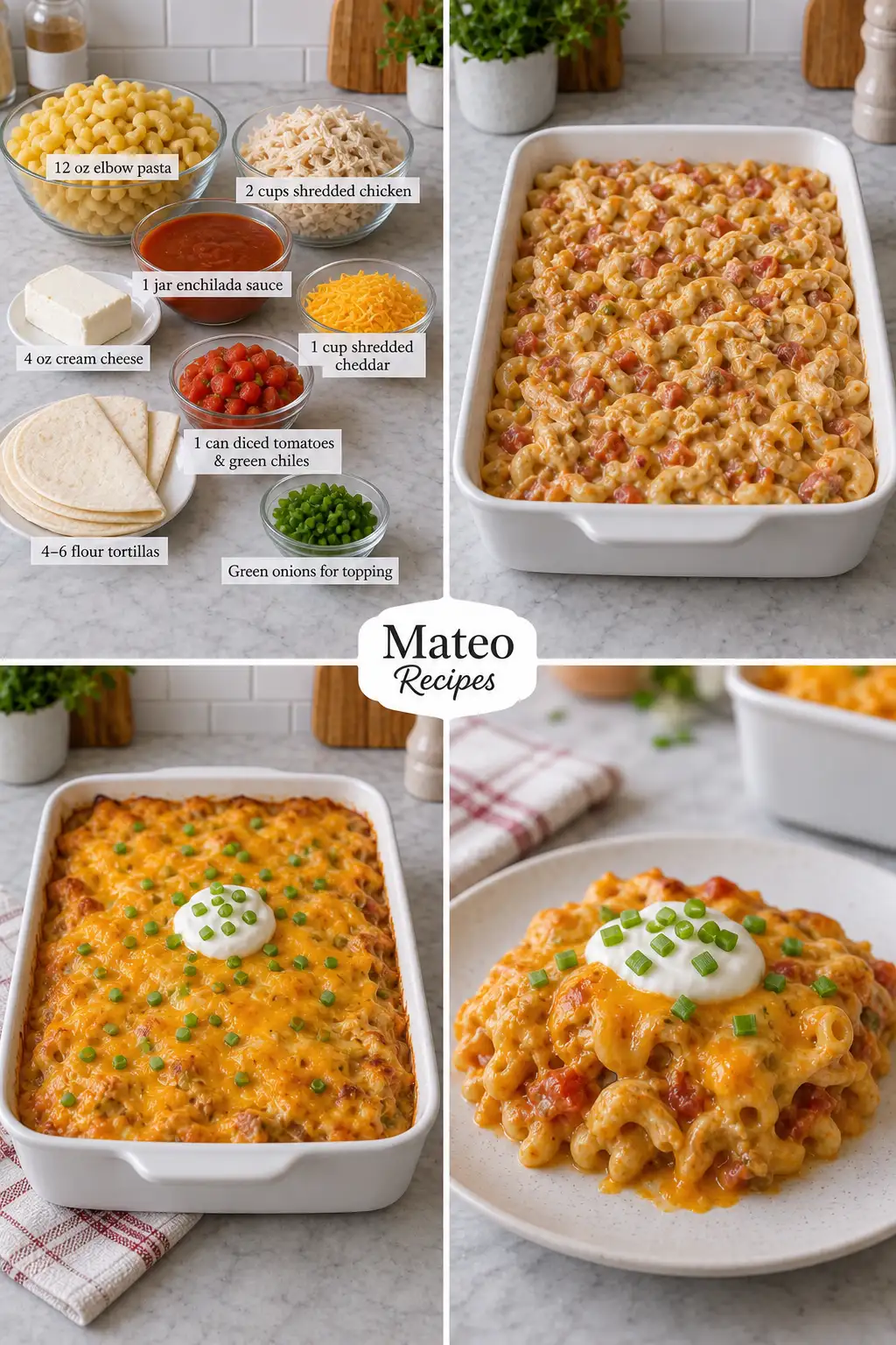 CHEESY CHICKEN ENCHILADA PASTA BAKE
