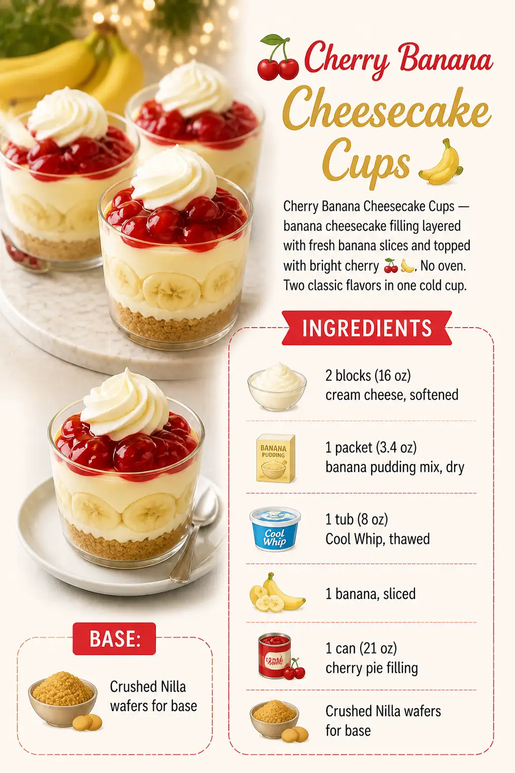 🍒🍌 Cherry Banana Cheesecake Cups