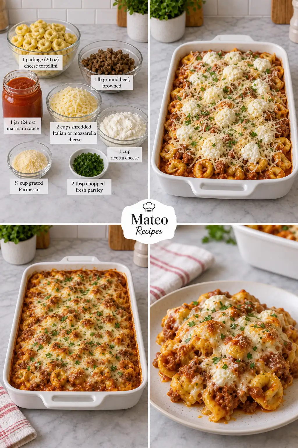 CHEESY BAKED TORTELLINI WITH MEAT SAUCE