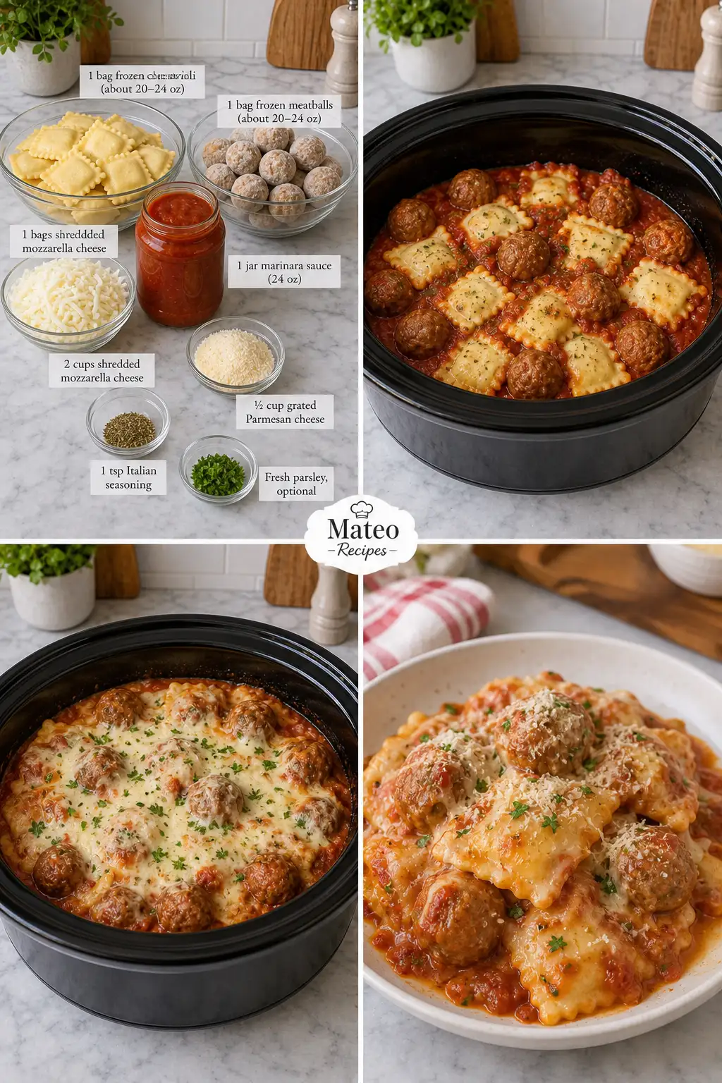 Slow Cooker Cheesy Ravioli & Meatballs