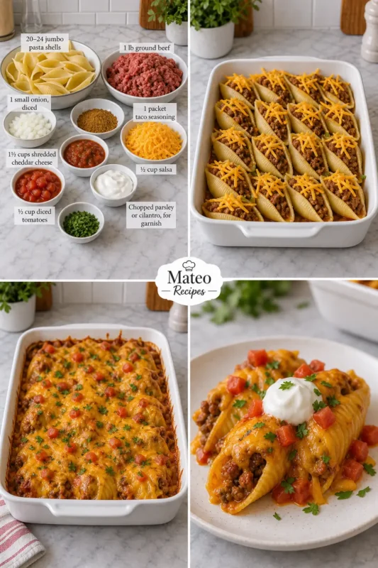 Cheesy Taco Beef Stuffed Jumbo Shells